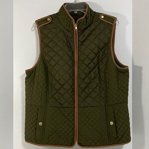 Talbots Olive Quilted Vest with Tan Accents Size XL